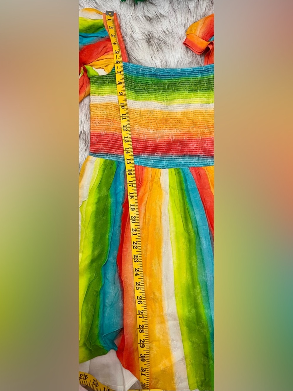 AMUR Campbell Rainbow Striped Smocked Mini Dress NWT Size 2 Puff Sleeve - Picture 7 of 11